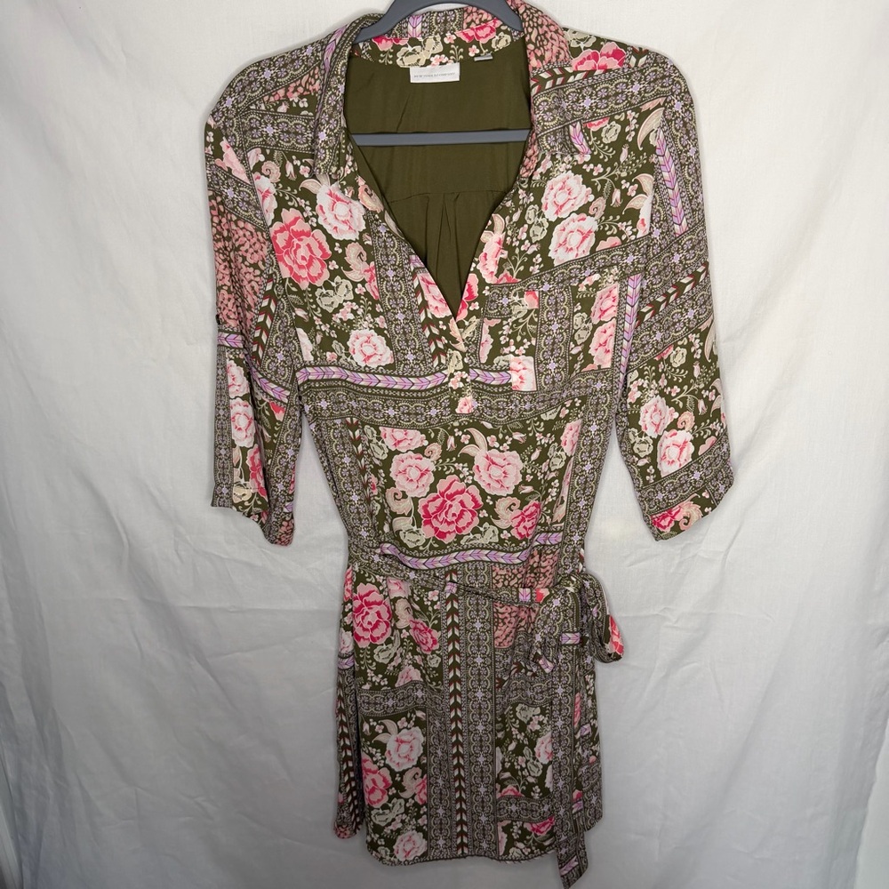 New York & Company Olive Floral Dress
